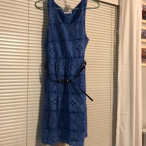 Elle dress, blue with black belt